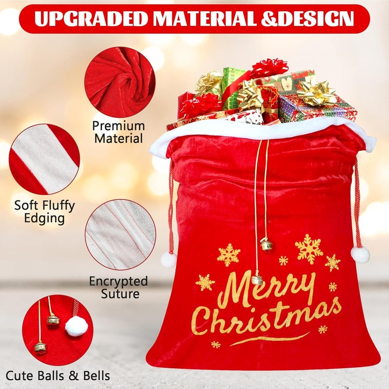 ZMCINER Giant Christmas Santa Sack Christmas Gift Bags with Cord Drawstring (36" x 25") for Indoor Xmas Give Decoration, Holiday Gift Decor, Giant Presents Gifts Wrap - Image 3